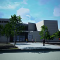 Yancheng Traffic History Museum Building Modern Architecture With Trees And Pedestrians