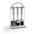 Stainless Steel Three Piece Kitchen Utensil Set with Modern Hanging Holder Stand