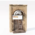 Vintage Entrance Door With Brick Wall Arched Window And Wooden Panel