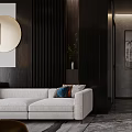 Modern Dining and Living Room Interior Design With White Sofa And Round Mirror