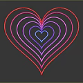 Colorful Heart Shaped Decorative Product With Layered Lines Pink Purple Gradient And Blue Center