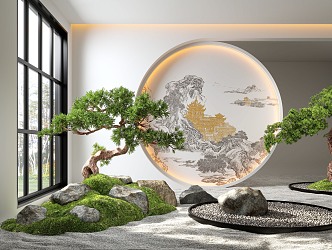 New Chinese Style Indoor Landscape Landscaping Landscape Setches Indoor Landscape Indoor Landscape Bryophytes Plant Pine 3d model