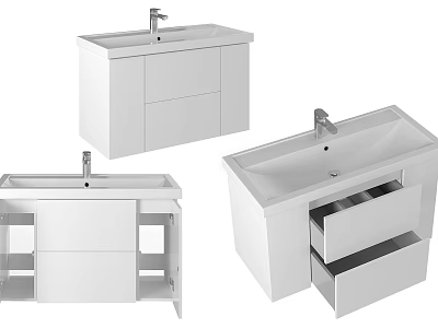 Contemporary White Bathroom Vanity with Drawers Cabinet and Faucet Design 3d model
