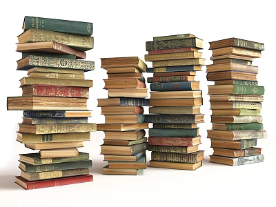 Various Colored Vintage Hardcover Books Stacked in Different Heights 3d model
