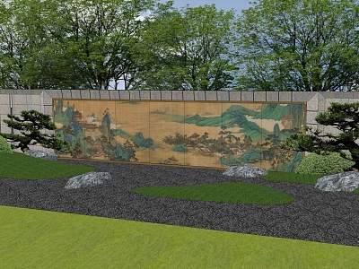 New Chinese style landscape wall with silk landscape wall model