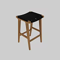 Modern Bar Stool With Natural Wood Legs And Black Stitched Seat