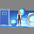 Popular Photo Spot With Blue Door Frame Transparent Spheres And Blue Sky Background