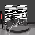 Stylish Photo Spot With Black White Striped Background Silhouette Figures Oil Drums And Circular Platform