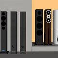 Modern Home Audio Floor Standing Speakers with Multiple Drivers in Black White and Brown Designs