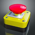 Red Emergency Stop Button Electrical Device With Yellow Base And STOP Label 3d model