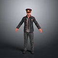 Man In Dark Uniform Jacket With Red Striped Pants And Cap Standing Pose