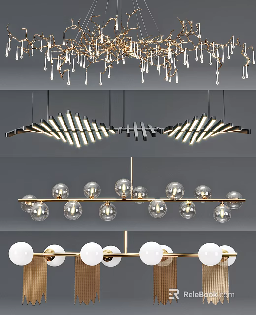 Modern Chandelier Designs Featuring Metal Frames Glass Globes And LED Lighting 3d model 