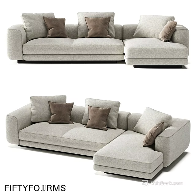 Light Gray Fabric Double Sofa With Modern Design And Brown Cushions 3d model 