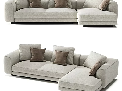 Light Gray Fabric Double Sofa With Modern Design And Brown Cushions 3d model