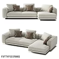 Light Gray Fabric Double Sofa With Modern Design And Brown Cushions