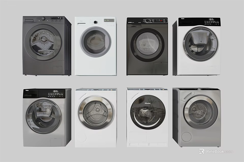 Various Modern Washing Machines With Different Contemporary Styles Colors And Designs 3d model 