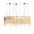 Handcrafted Natural Fiber Curved Chandelier with Dangling Strands for Modern Home Decor