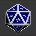 Blue Polyhedral Dice With Silver Border Numbers And Symbols For Tabletop Games