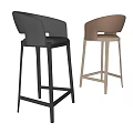 Modern Black And Brown Leather Bar Stools With High Back And Tall Legs 3d model