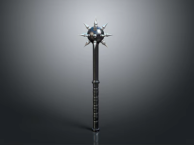 Spiked Mace Weapon With Long Metal Handle And Sharp Decorative Spikes 3d model