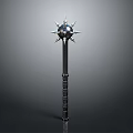 Spiked Mace Weapon With Long Metal Handle And Sharp Decorative Spikes