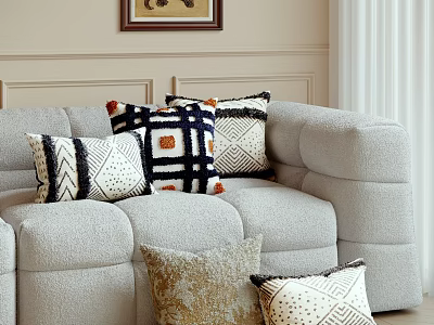 Cozy Decorative Pillows With Geometric And Striped Patterns For Living Room Sofa 3d model
