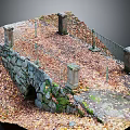 Stone Arch Bridge Structure With Metal Railings Stone Pillars And Fallen Leaves