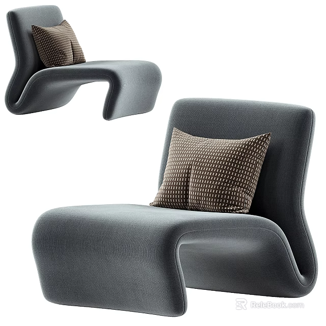 Modern Gray Single Sofa With Curved Armrest And Patterned Cushion For Living Room 3d model 