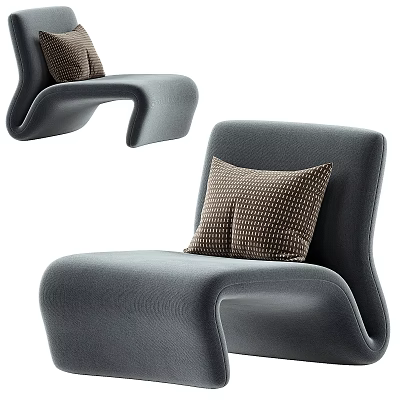 Modern Gray Single Sofa With Curved Armrest And Patterned Cushion For Living Room 3d model