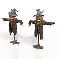 Decorative Scarecrow Figurines With Pointed Hats Tattered Coats And Straw Details For Outdoor Use