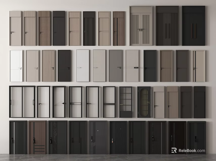 Collection of Hinged Doors with Various Colors and Designs for Home Interior 3d model 
