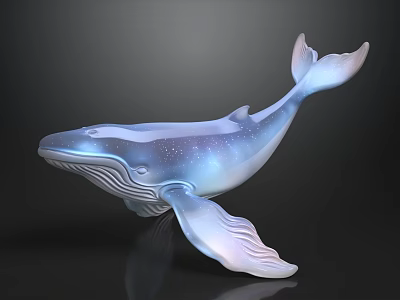 Blue Starry Whale Sculpture With Glossy Smooth Surface And Dark Background Reflection 3d model