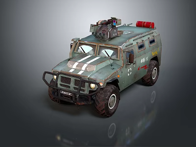 Green Military Vehicle With Roof Mounted Equipment Red Components And Number 44 3d model
