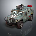 Green Military Vehicle With Roof Mounted Equipment Red Components And Number 44