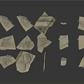 Gray Fabric Pieces Scattered On White Background With Textured Material Fragments