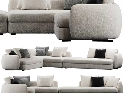 Modern Sectional Sofa With Gray Black White Pillows And Fabric Upholstery 3d model