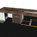 Modern Entrance Gate Design With Logo White Stone Wall And Yellow Black Striped Parking