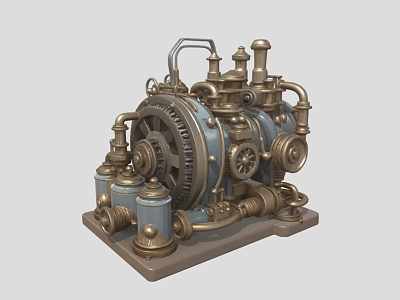 Detailed Vintage Industrial Equipment With Brass Pipes Gears And Metal Valves 3d model