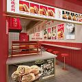 Shopping Mall Chinese Food Shop With Red Decor Food Display Counter And Stools