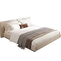 Modern Double Bed With Light Colored Frame White Sheets Pillows And Striped Blanket