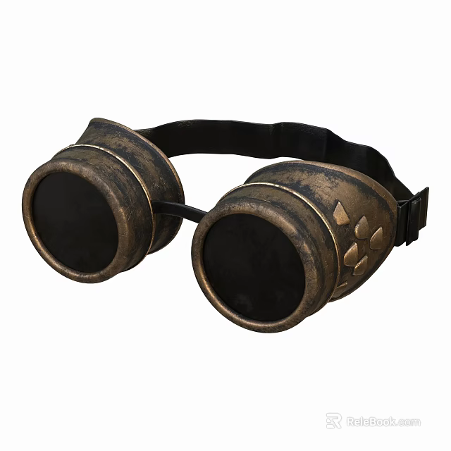Steampunk Vintage Goggles With Metal Frame And Decorative Leather Strap 3d model 
