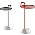 Modern Side Tables With Black Red Round Top And Granite Base Design 3d model