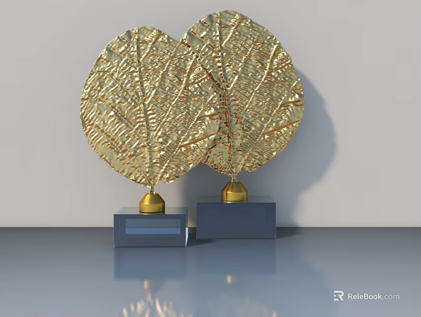 Swing Door Design With Golden Leaf Decorations On Blue Base 3d model