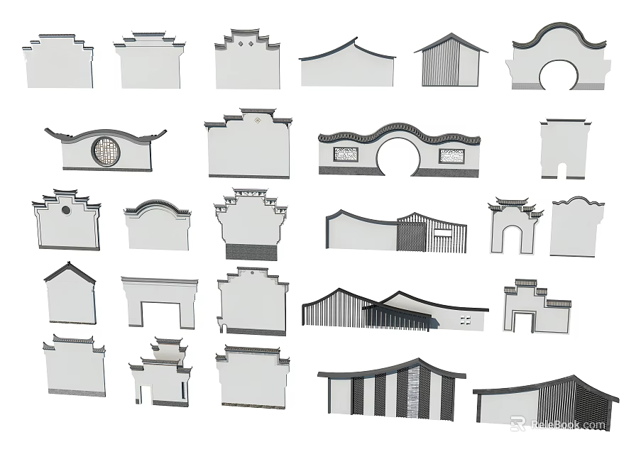 Building Facade Silhouettes With Traditional Architectural Styles And Various Classic Shapes 3d model 