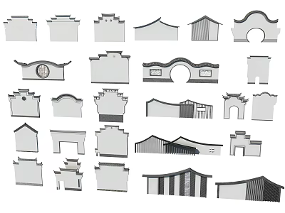 Building Facade Silhouettes With Traditional Architectural Styles And Various Classic Shapes 3d model