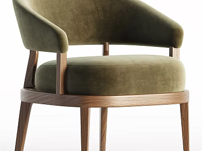 Modern Olive Green Velvet Single Sofa With Wooden Legs And Armrests 3d model