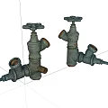 Rusty Vintage Metal Water Faucets With Classic Knob Handles And Old Fashioned Design
