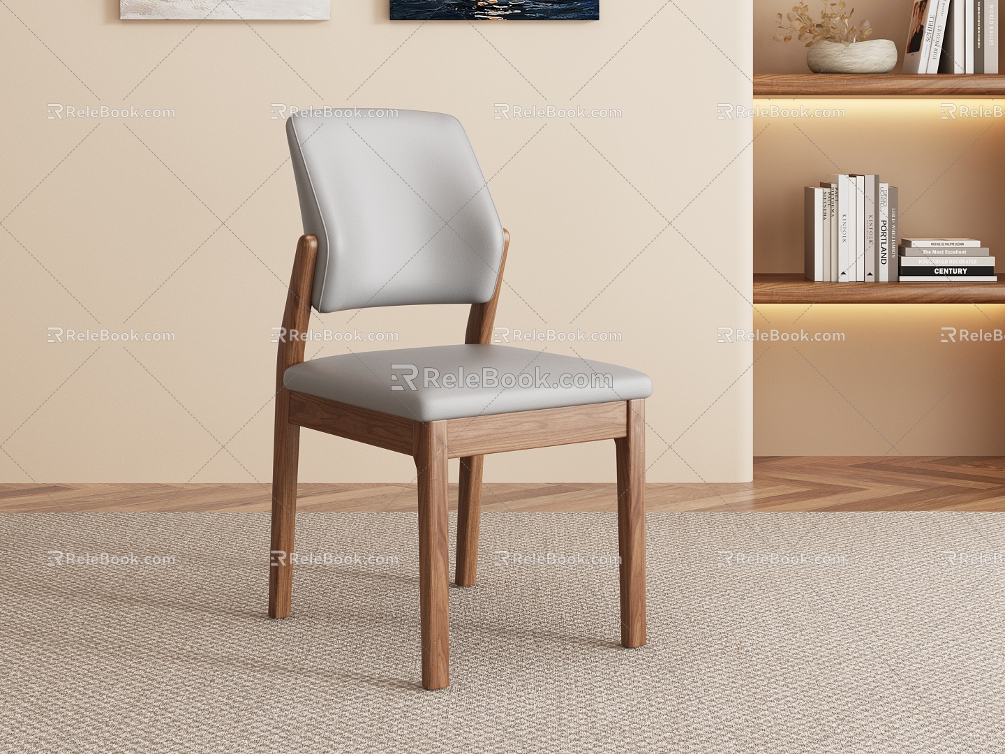 Nordic Light Luxury Ash Wood Dining Chair 3d model