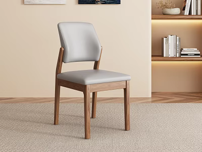 Light Gray Upholstered Dining Chair With Wooden Legs In Modern Living Room Setting 3d model