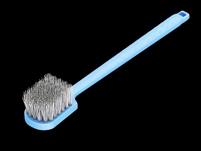 Blue Cleaning Brush With Long Plastic Handle And Metal Bristles 3d model